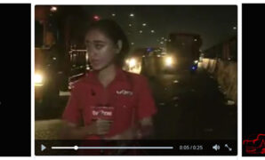 reporter tv hampir tertabrak bus