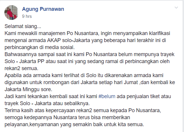 Konfirmasi Nusantara Solo Jakarta
