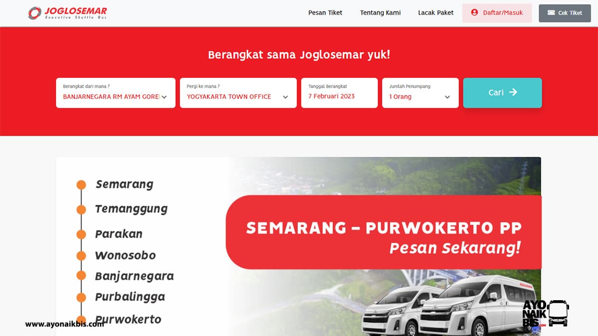 Tampilan Website Pesan Tiket Online Joglosemar