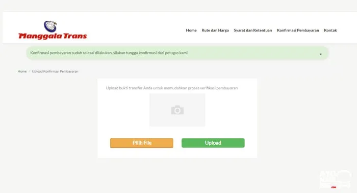 Konfirmasi pembayaran Tiket Bus Online Manggala