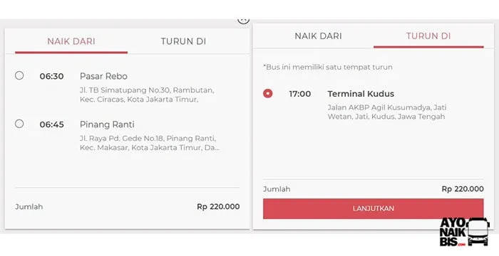 Pilih titik naik dan turun