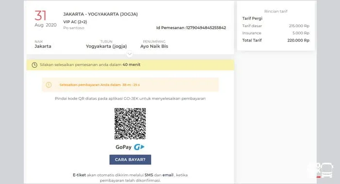 Gopay tiket bus santoso